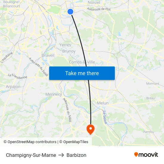 Champigny-Sur-Marne to Barbizon map