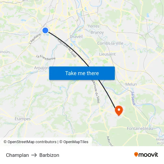 Champlan to Barbizon map