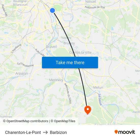 Charenton-Le-Pont to Barbizon map