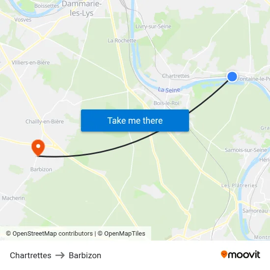 Chartrettes to Barbizon map