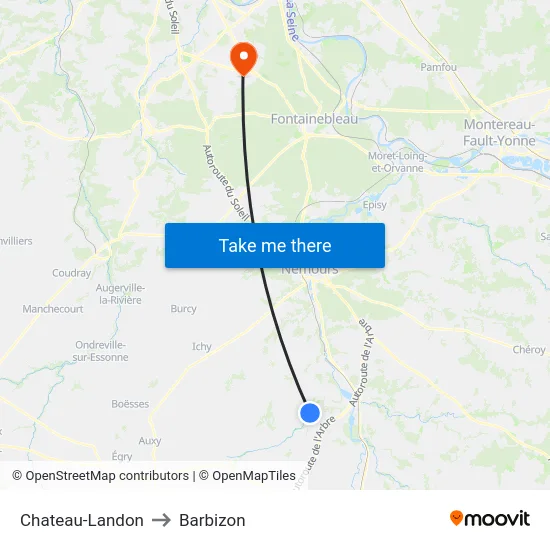 Chateau-Landon to Barbizon map