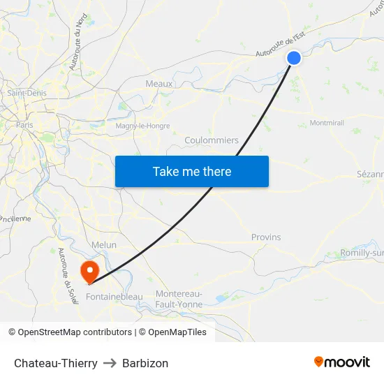 Chateau-Thierry to Barbizon map