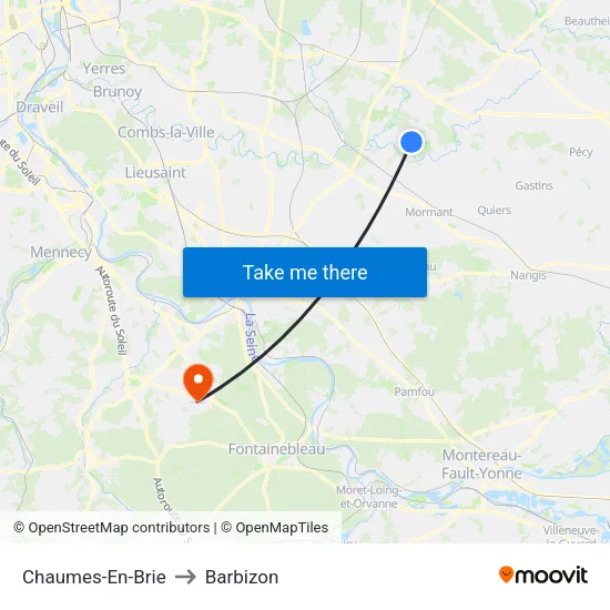Chaumes-En-Brie to Barbizon map