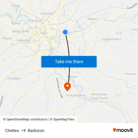 Chelles to Barbizon map