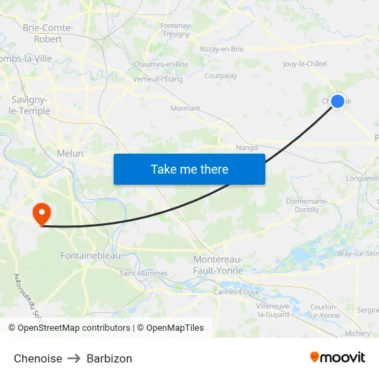Chenoise to Barbizon map