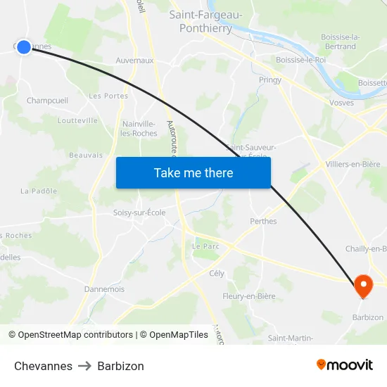 Chevannes to Barbizon map