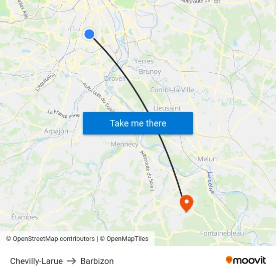 Chevilly-Larue to Barbizon map