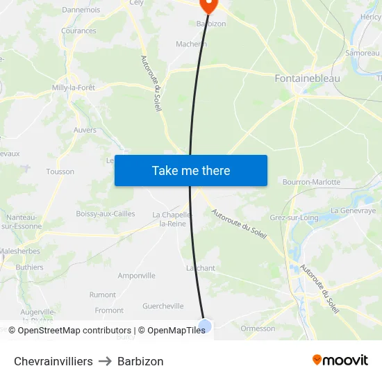 Chevrainvilliers to Barbizon map