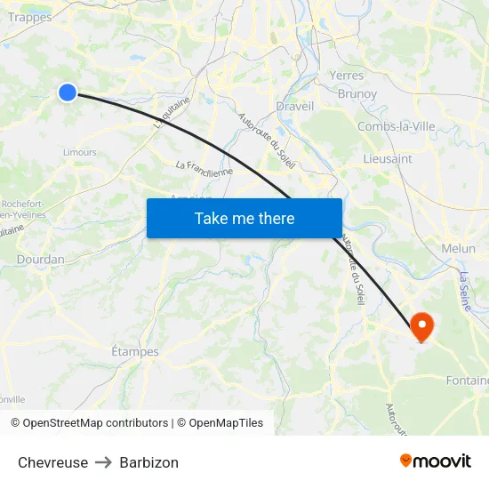 Chevreuse to Barbizon map