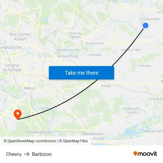 Chevru to Barbizon map