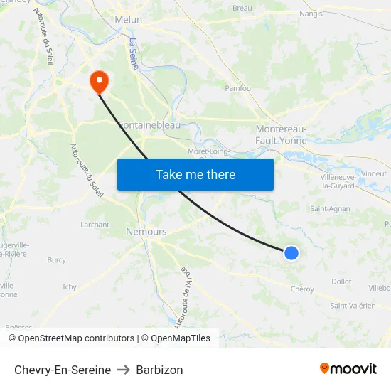Chevry-En-Sereine to Barbizon map