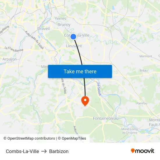 Combs-La-Ville to Barbizon map