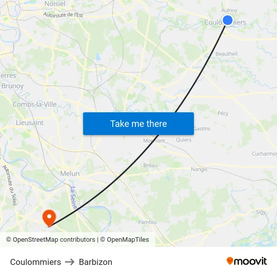 Coulommiers to Barbizon map