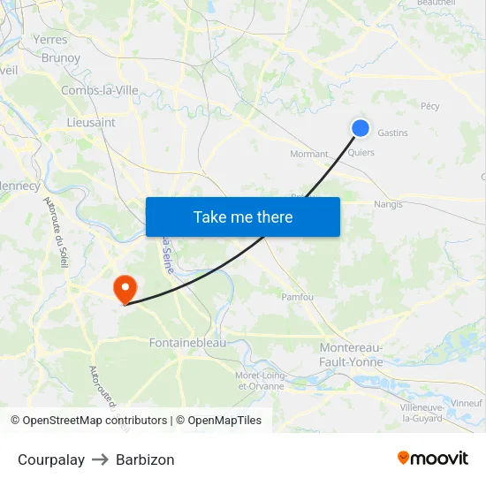 Courpalay to Barbizon map