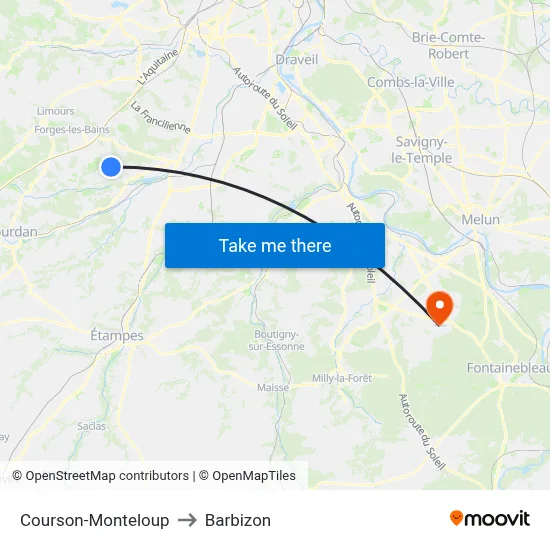 Courson-Monteloup to Barbizon map