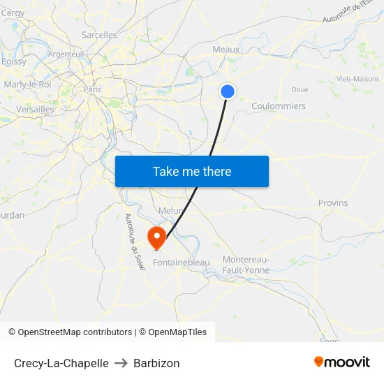 Crecy-La-Chapelle to Barbizon map