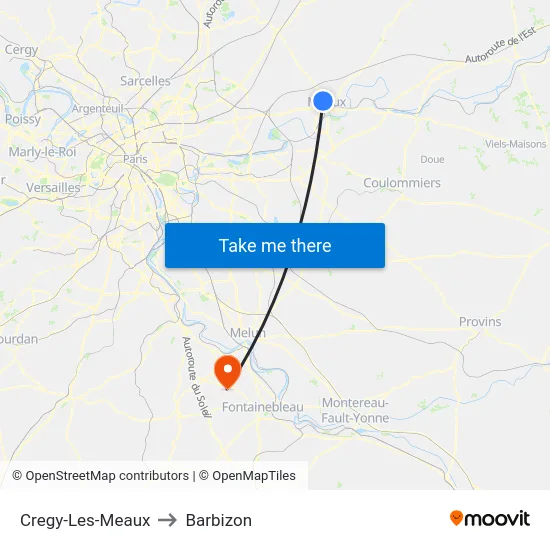 Cregy-Les-Meaux to Barbizon map