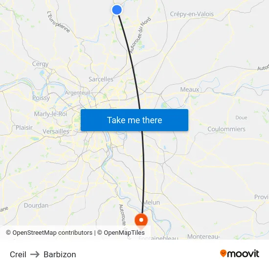 Creil to Barbizon map