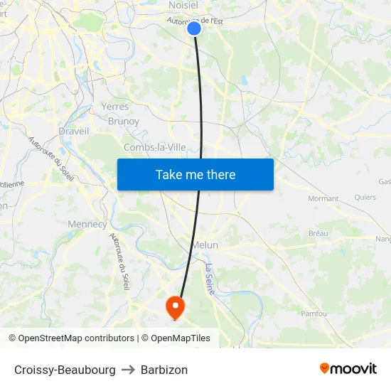 Croissy-Beaubourg to Barbizon map
