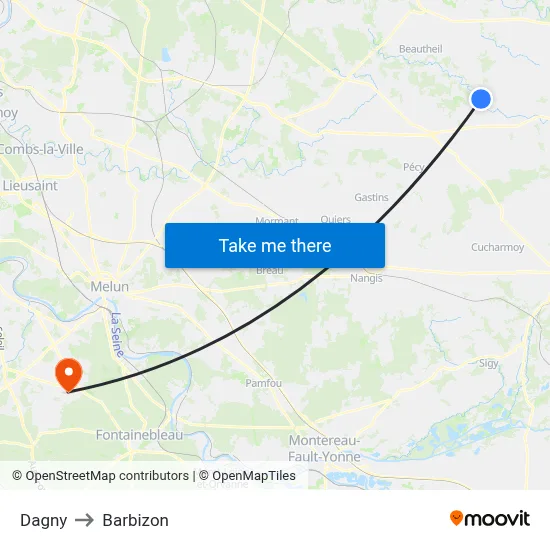 Dagny to Barbizon map