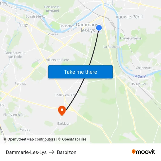 Dammarie-Les-Lys to Barbizon map