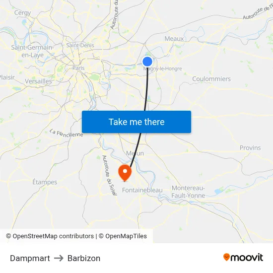 Dampmart to Barbizon map