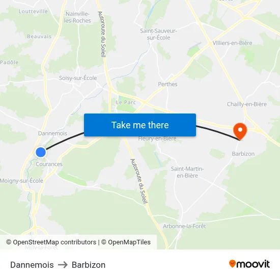 Dannemois to Barbizon map