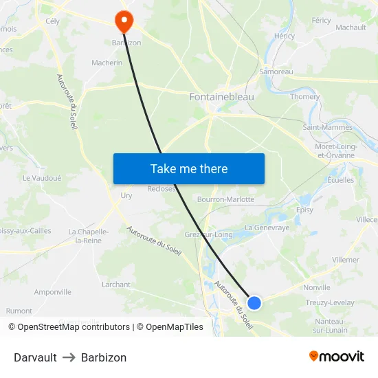 Darvault to Barbizon map