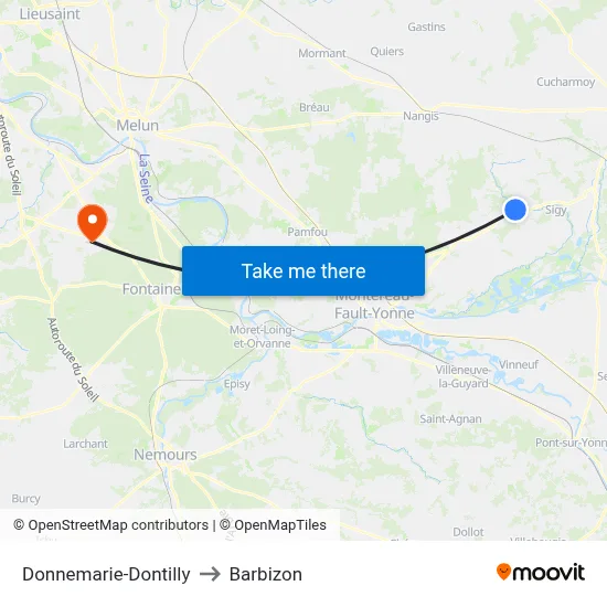 Donnemarie-Dontilly to Barbizon map