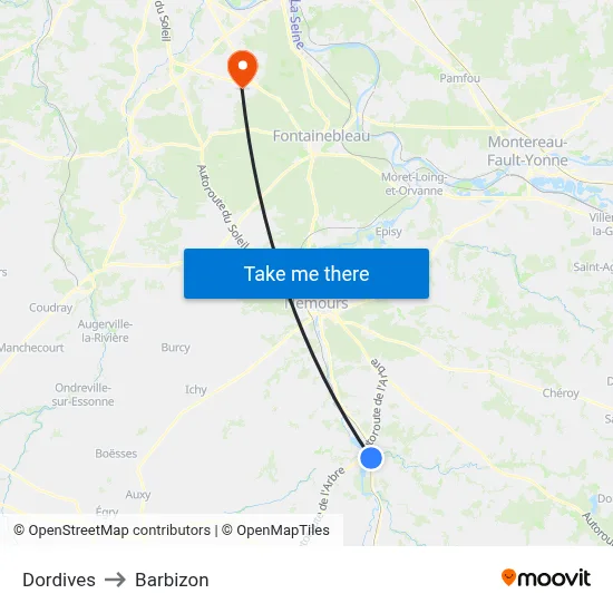 Dordives to Barbizon map