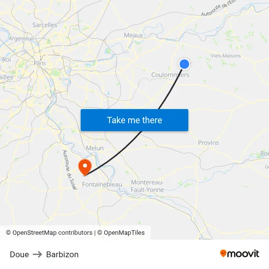 Doue to Barbizon map