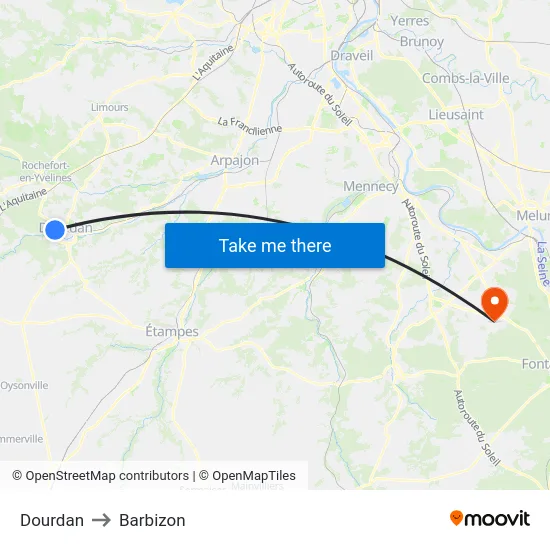 Dourdan to Barbizon map