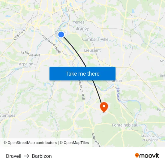 Draveil to Barbizon map