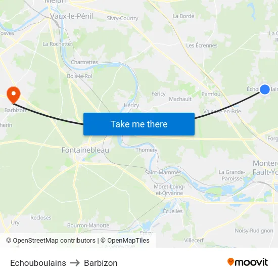 Echouboulains to Barbizon map