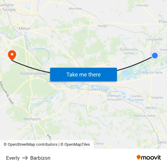 Everly to Barbizon map