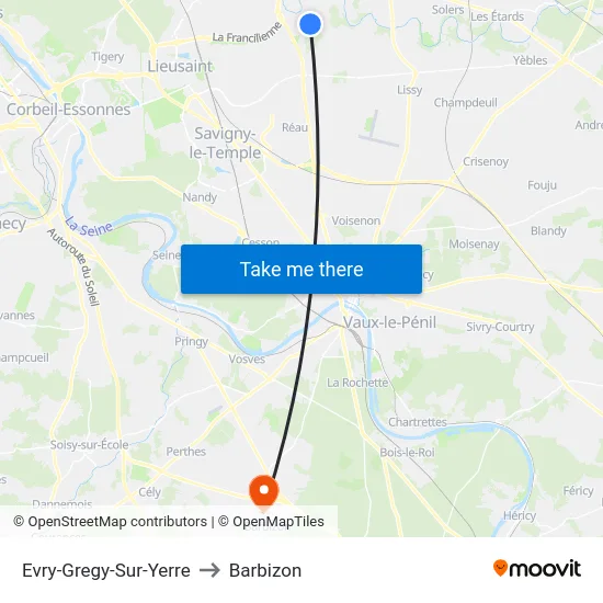 Evry-Gregy-Sur-Yerre to Barbizon map