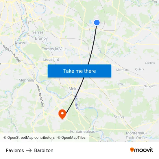 Favieres to Barbizon map