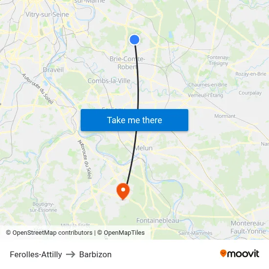 Ferolles-Attilly to Barbizon map