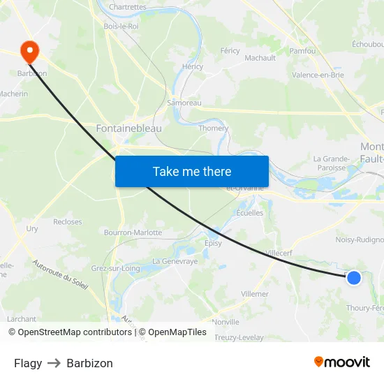 Flagy to Barbizon map