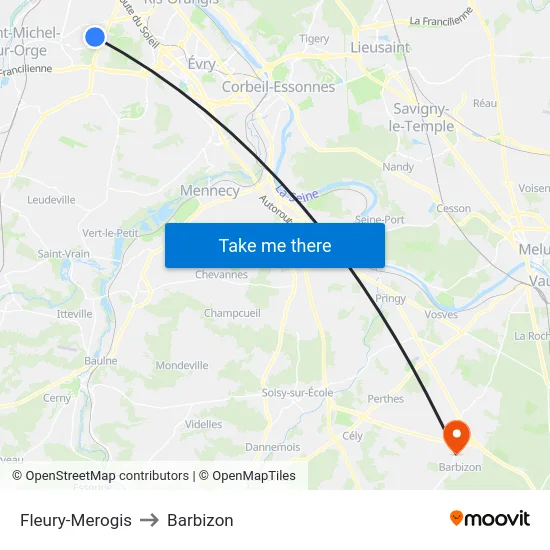 Fleury-Merogis to Barbizon map