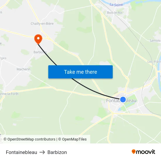 Fontainebleau to Barbizon map