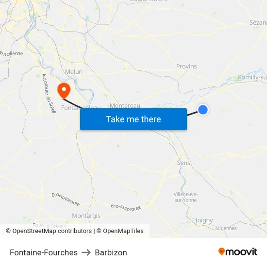 Fontaine-Fourches to Barbizon map