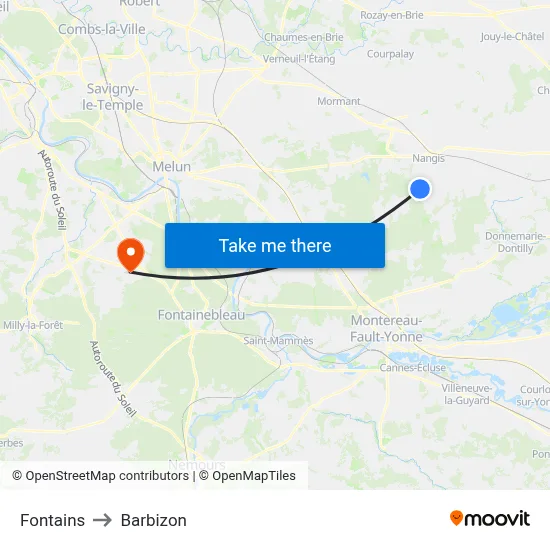 Fontains to Barbizon map