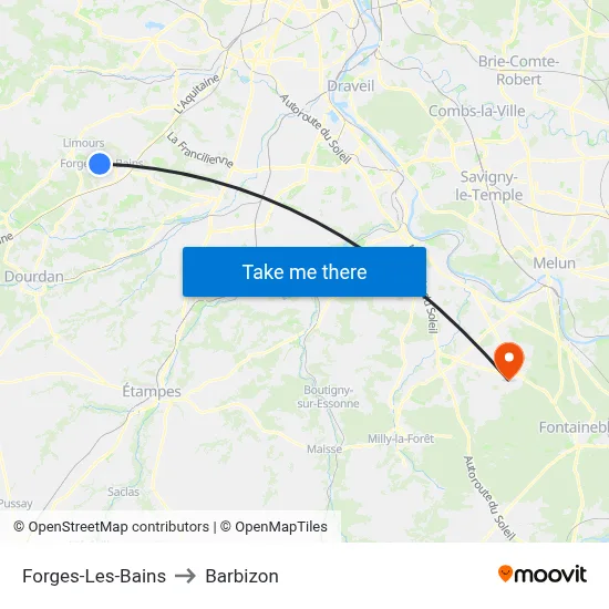 Forges-Les-Bains to Barbizon map