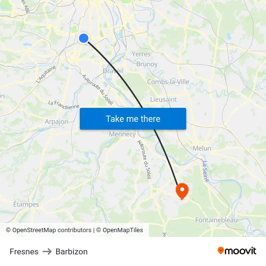 Fresnes to Barbizon map