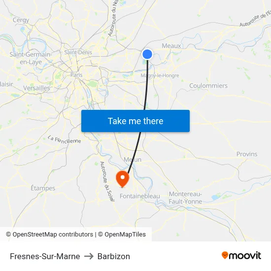 Fresnes-Sur-Marne to Barbizon map