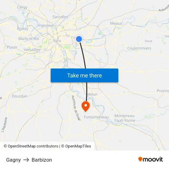 Gagny to Barbizon map