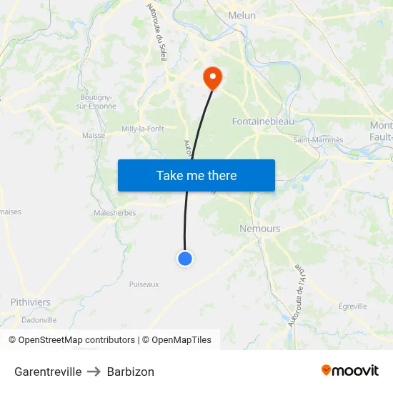 Garentreville to Barbizon map