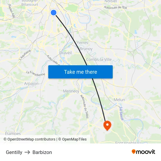 Gentilly to Barbizon map