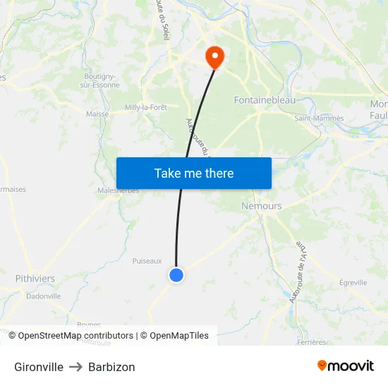 Gironville to Barbizon map